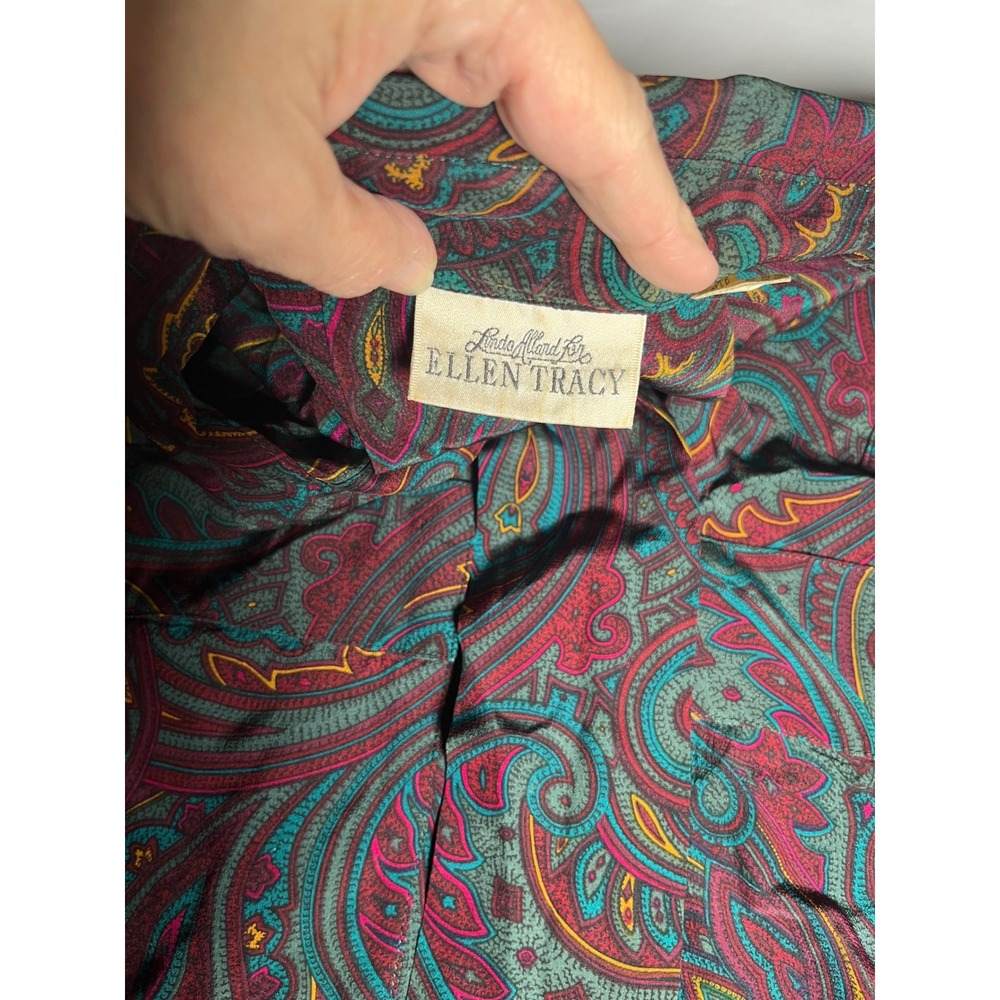 Vintage Classic Silk Paisley Blouse Linda Allard Ellen Tracy 80s 90s M - Picture 4 of 10
